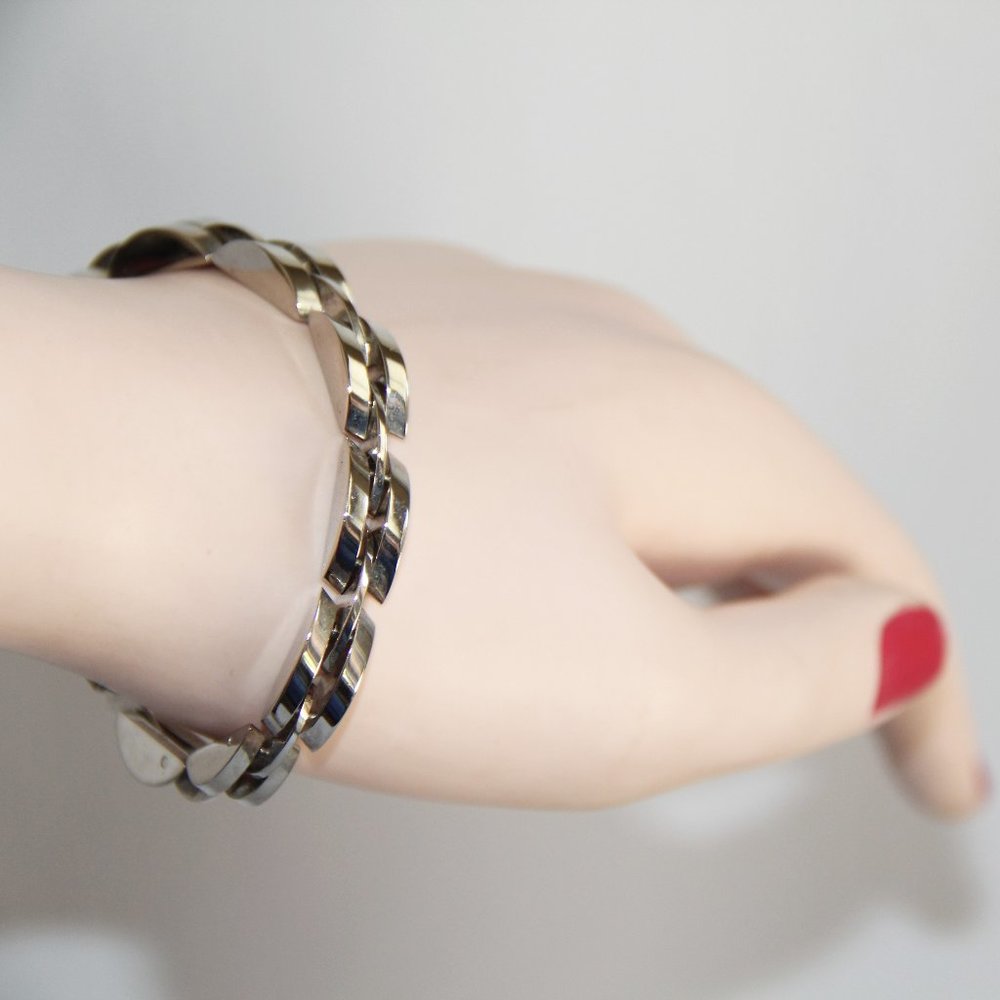 Solid Sterling Silver Curved Link Bracelet